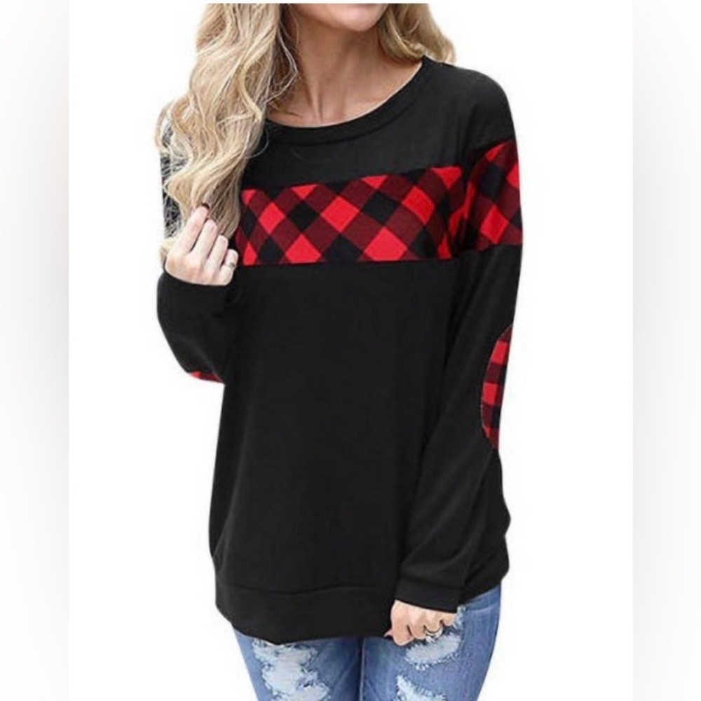 BLOOMING JELLY RED & BLACK BUFFALO PLAID TOP